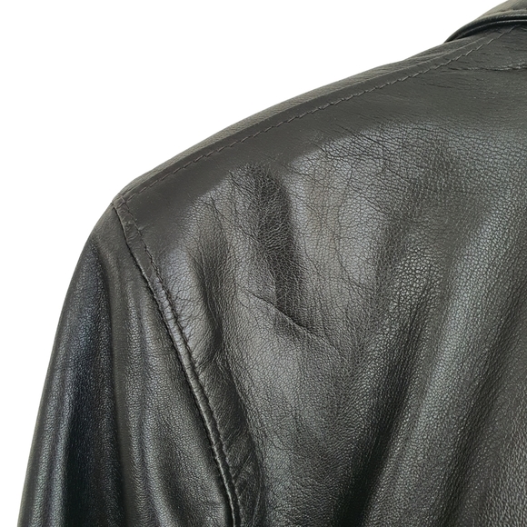 Vera Pelle Stellato Vintage Black Leather Jacket Size 48 Medium Single Breasted - Picture 5 of 14